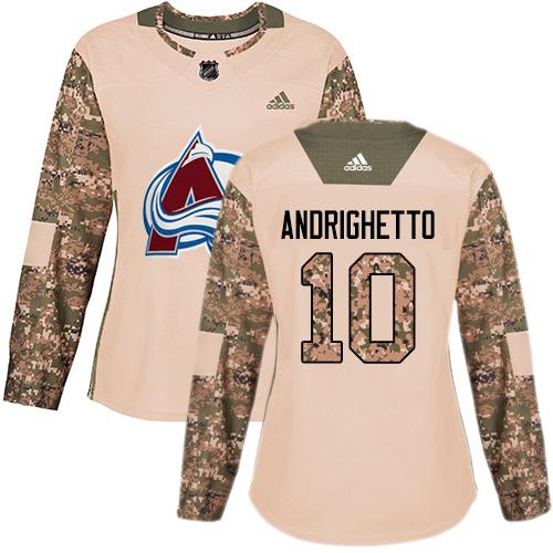 Adidas Avalanche #10 Sven Andrighetto Camo Authentic Veterans Day Women's Stitched NHL Jersey - Click Image to Close